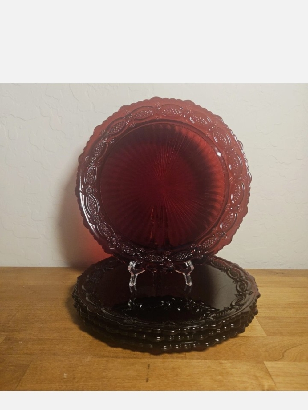 4#Avon Deep Ruby Red Pressed Glass Plates
